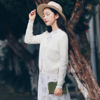 Faux Pearl Button Cardigan Off-white - One Size