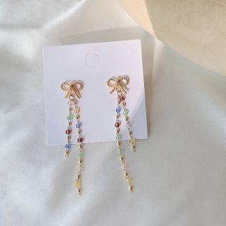 Bow Rhinestone Fringed Earring 1 Pair - Stud Earrings - Gold - One Size