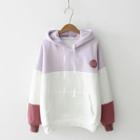 Color Block Number Embroidered Hoodie / Mock Two-piece Sweatshirt