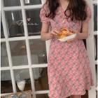Floral Print Short-sleeve Mini A-line Dress Floral - Pink - One Size