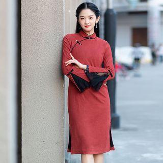 Bell-sleeve Lace Panel Sheath Qipao