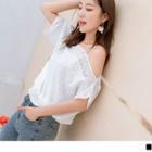 Smock Waist Cutout Shoulder Panel Top