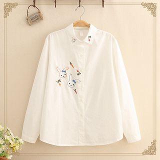 Rabbit Embroidered Shirt As Shown In Figure - One Size