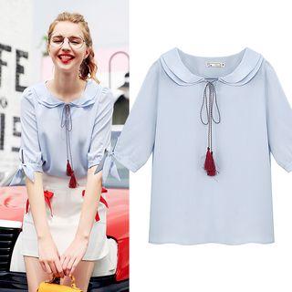 Tie-cuff Tasseled Blouse