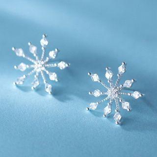 Snowflake Rhinestone Sterling Silver Earring 1 Pair - S925 Silver - Silver - One Size