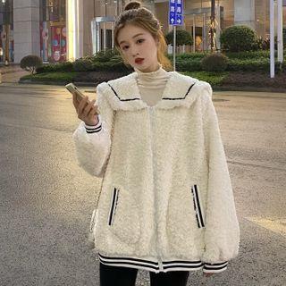 Oversize Peter Pan-collar Faux Fleece Jacket