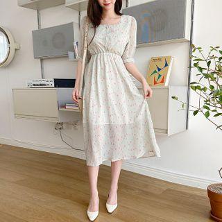 Floral Print Chiffon Dress Mint Green - One Size