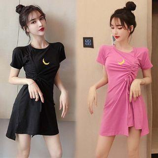 Short-sleeve Moon Print Mini A-line Dress