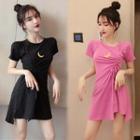 Short-sleeve Moon Print Mini A-line Dress