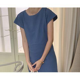 [dearest] Cap-sleeve Button-back Dress Blue - One Size