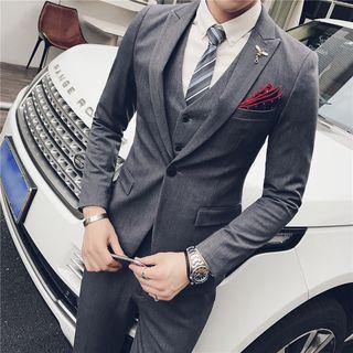 Set: Single-button Blazer + Vest + Dress Pants