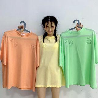 3/4-sleeve Floral Embroidery T-shirt / Jumper Dress