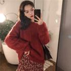 Plain Knit Sweater / Floral Long-sleeve Dress