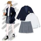 Set : Shirt + Embroidered Blazer + Pleated Skirt