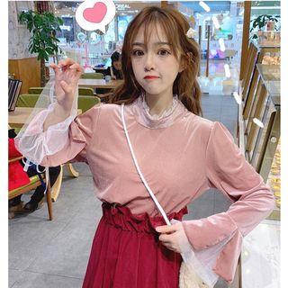 Bell-sleeve Mesh Panel T-shirt