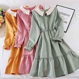 Color Block Peter Pan Collar Lace-up Strap Dress