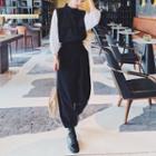 Long Sleeve Two Tone Shirt Jumpsuit