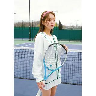 [fever & Percent] V-neck Contrast-trim Cardigan