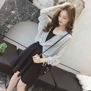 Set: Long Sleeve V-neck Blouse + Tank Dress