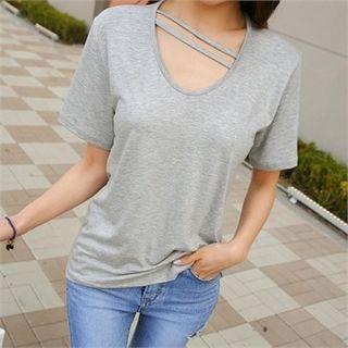 Round-neck Strap-trim T-shirt