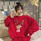 Mock Two Piece Cartoon Embroidered Ruffle Trim Sweatshirt