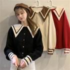 Long-sleeve Sailor Collar Corduroy Blouse