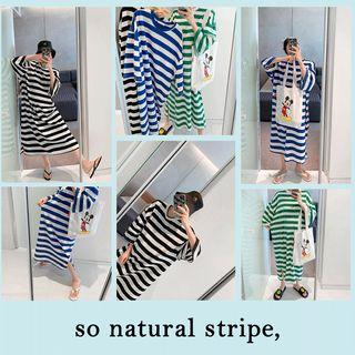 Bell-sleeve Striped T-shirt Dress