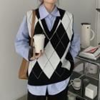Shirt / Argyle Print Knit Sweater Vest