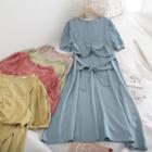 Tie-waist Short-sleeve Midi Dress