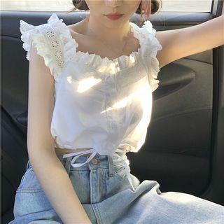 Frilled Sleeveless Top As Figure - One Size