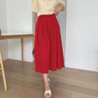 Pocket-side Long Pleated Skirt