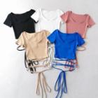 Short Sleeve Plain Tie-waist Crop Top