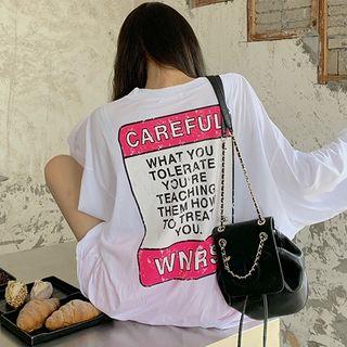 Lettering Long-sleeve Oversize T-shirt / Drawstring Shorts
