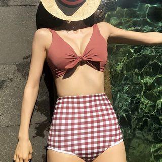 Set: Plain Swim Top + Gingham Panties