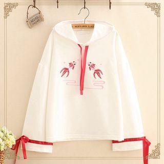 Gold-fish Embroidered Bell-sleeve Hoodie