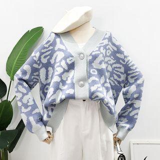Loose-fit Leopard-print Knit Cardigan