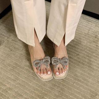 Rhinestone Bow Accent Slide Sandals