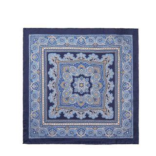 Print Silk Pocket Square Navy Blue - One Size
