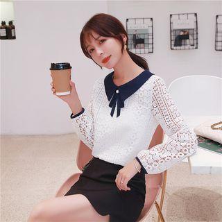 Collared Faux Pearl Lace Blouse