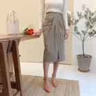 Pleated-front Plaid Skirt