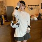Color Block Knit Top Gray & Black & White - One Size