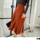 Slit-front Ruffled Midi Skirt