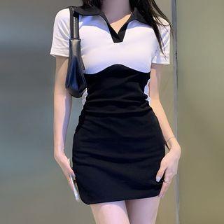Two-tone Mini Bodycon Polo Dress