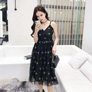 Star Embroidered Strappy A-line Dress
