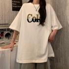 Short-sleeve Fleece Letter T-shirt