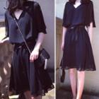 V-neck Chiffon Short-sleeve Dress