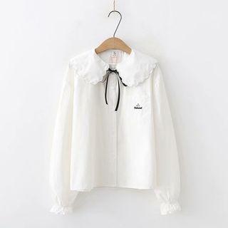 Embroidered Scalloped Collar Blouse White - One Size