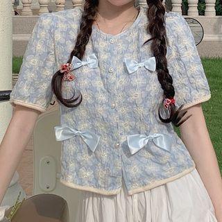 Short-sleeve Bow Button-up Jacket