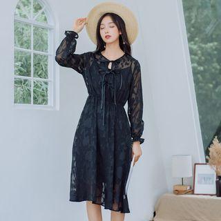 Set: Long-sleeve A-line Lace Midi Dress + Slipdress