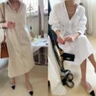 Pocket-front Plain Long Shirtdress